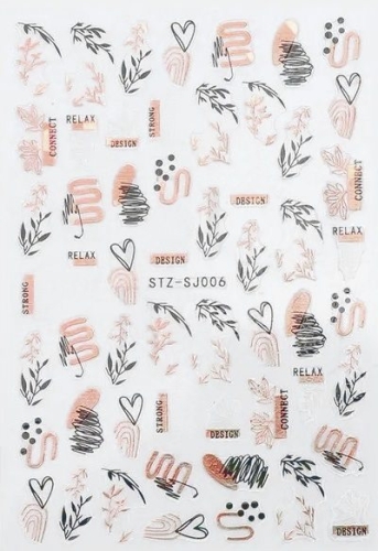 Nagelsticker - Aufkleber selbstklebend - Nail Sticker - Schwarz Rosegold Metallic Herbst
